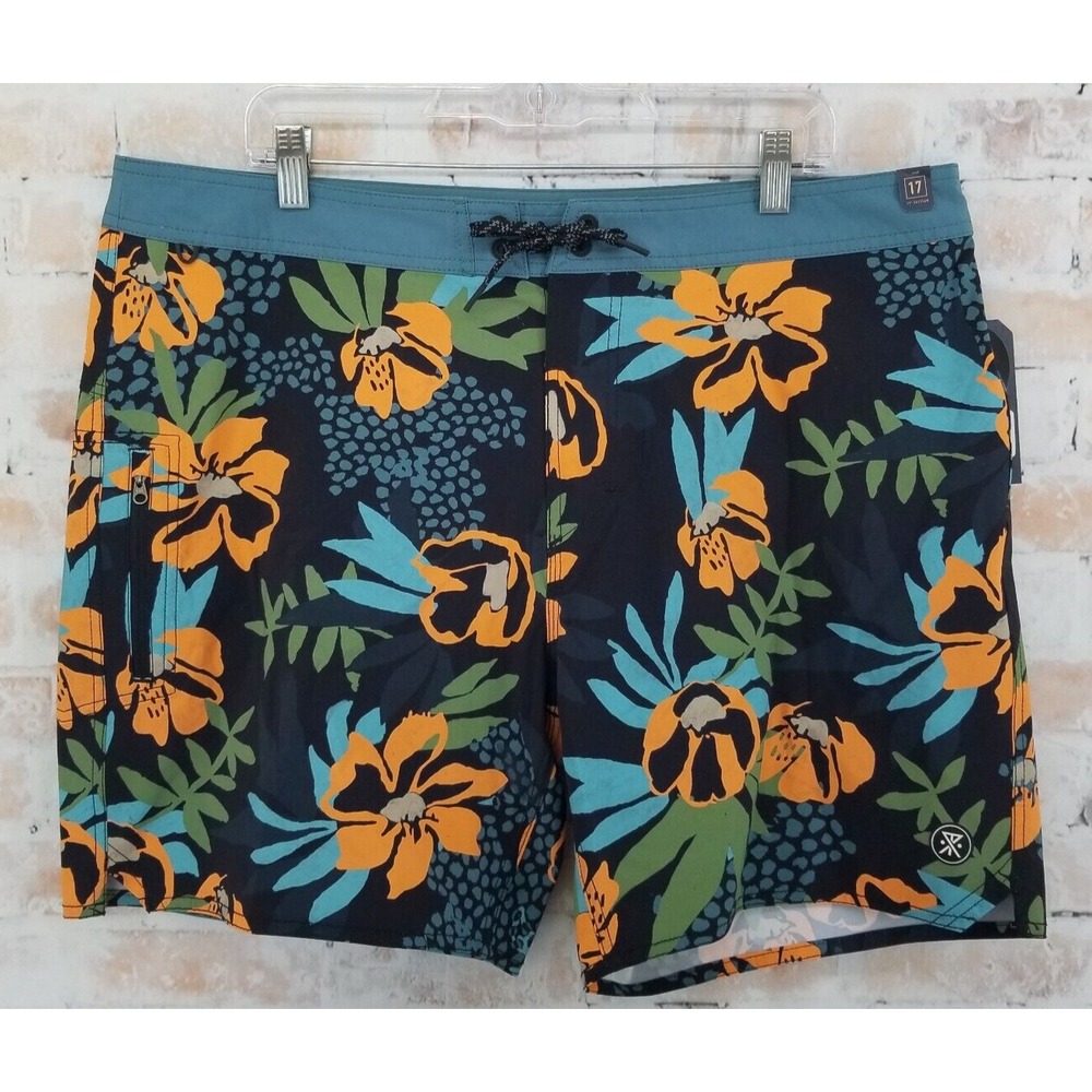 NWT Roark The Boatman 2.0 Boardshorts 17" Swim Trunks Men's Sz 38 Black Floral